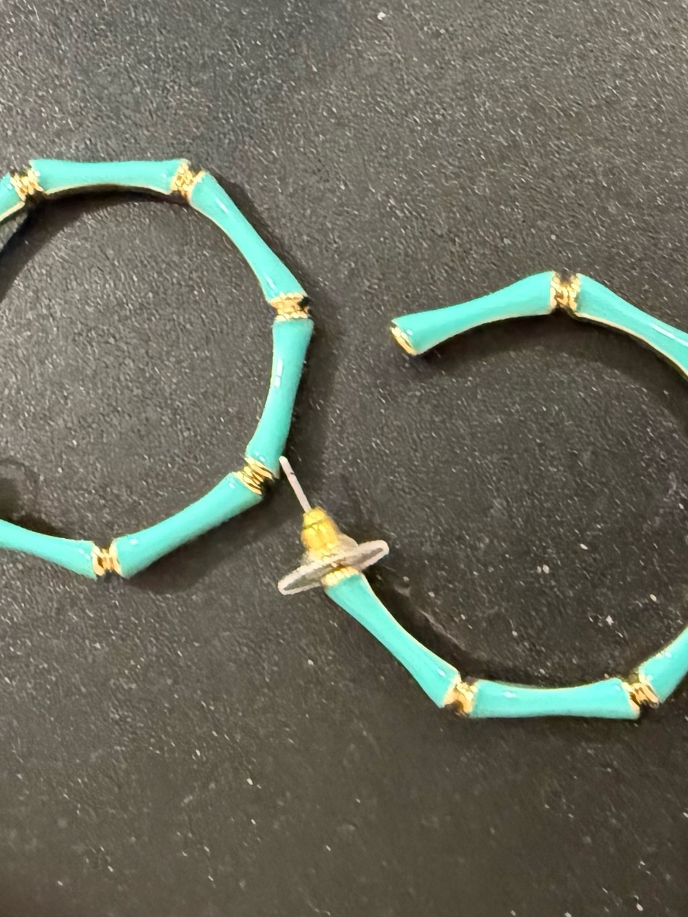 Turquoise Bamboo-Style Hoop Earrings - Women Jewelry